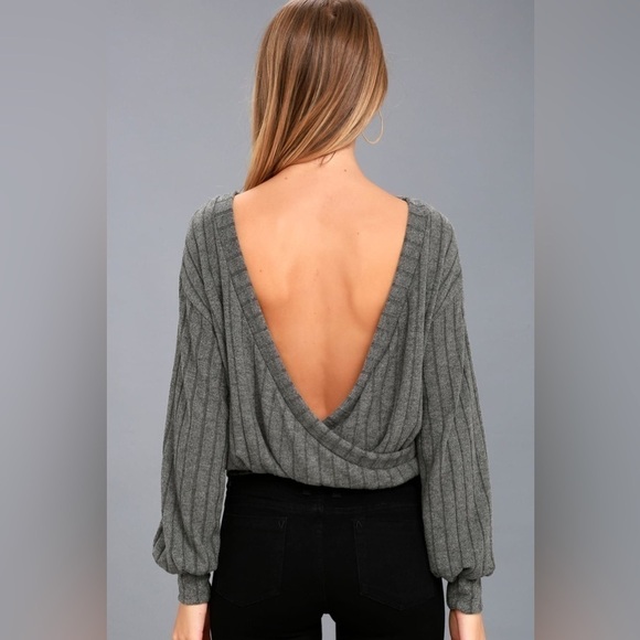 Lulus Sweetest Dreams Charcoal Grey Backless Sweater Top - Picture 3 of 8